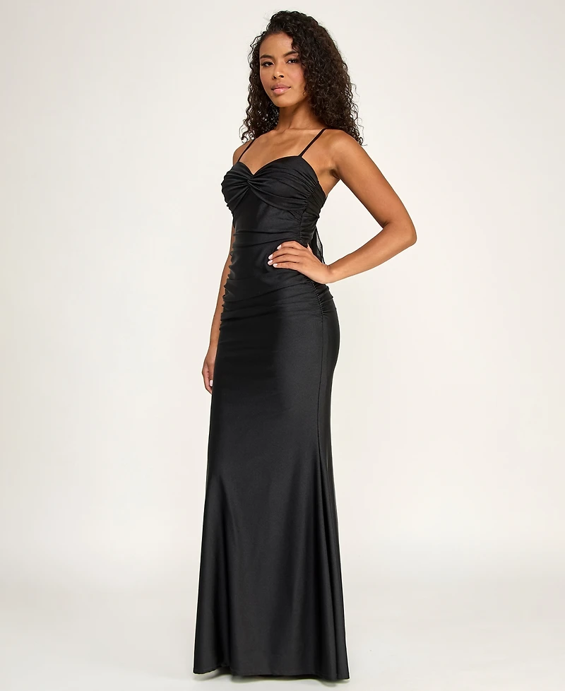 City Studios Juniors' Twist Front Tie Back Long Dress