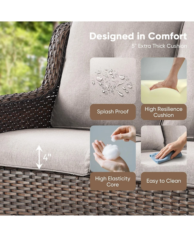 Pocassy 2-Person Wicker Outdoor Patio Glider Couch with Deep Seating and Cushions, Suitable for Porch Deck Balcony