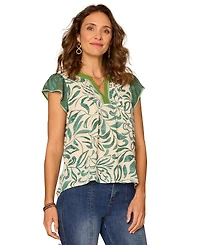 Democracy Petite Printed Split Neck Top