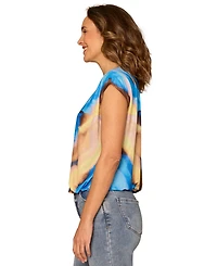 Democracy Petite Pleated Bubble Hem Placement Print Knit Top