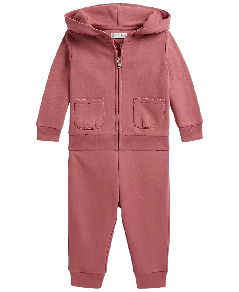 Polo Ralph Lauren Baby Girls' Picot-Trim Fleece Hoodie and Jogger Pants, 2-Piece Set