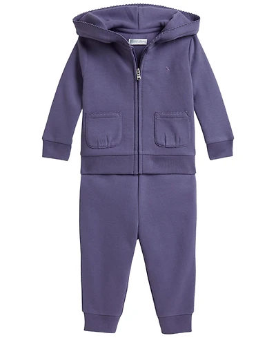 Polo Ralph Lauren Baby Girls' Picot-Trim Fleece Hoodie and Jogger Pants, 2-Piece Set