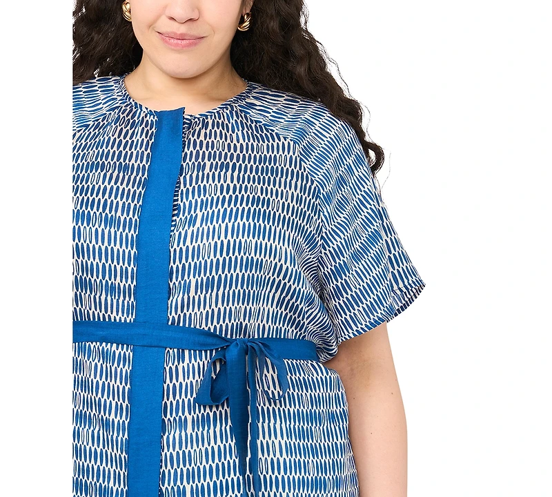 Vince Camuto Plus Crewneck Flutter-Sleeve Blouse