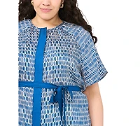 Vince Camuto Plus Crewneck Flutter-Sleeve Blouse