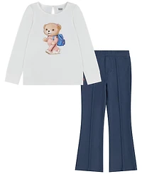 Levi's Girls' 4-6X Bear T-Shirt and Flared Pants, 2-Piece Set