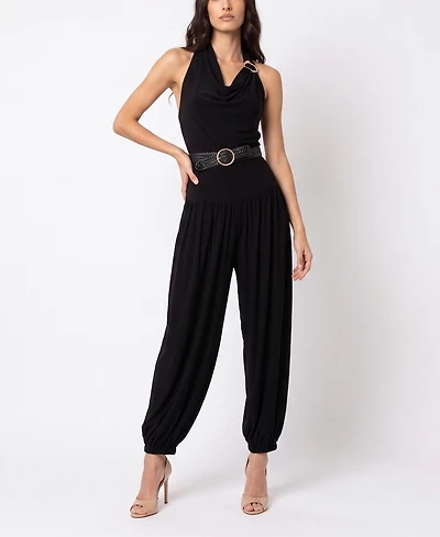 Taylor Women's Belted Cowl Neck Jumpsuit