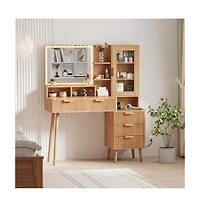 gaomon Modern Makeup Vanity Desk with 24 in Hd Led Mirror, 5 Drawers, Power Outlet & Usb Ports, Wood Finish