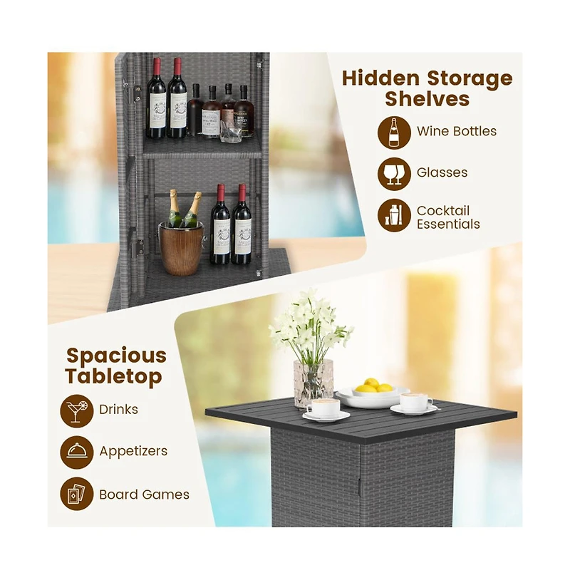 Boyel Living 5 Pieces Outdoor Wicker Bar Table Set with Hidden Storage Shelves
