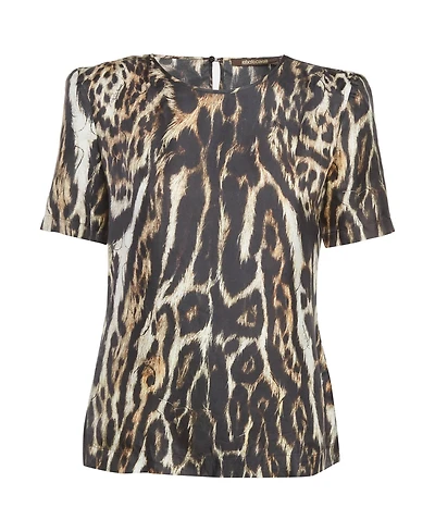 Pre-Owned Roberto Cavalli Women's Leopard Print Silk Top