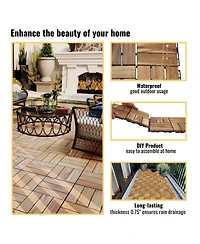 Mondawe 12-inch x 12-inch Acacia Wood Checker Pattern Interlocking Deck Tiles