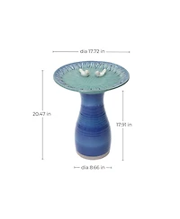 LuxenHome 20.5" Elegant Ceramic Bird Bath for Outside with Decorative Birds, Blue