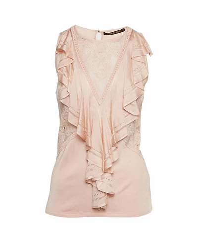 Pre-Owned Roberto Cavalli Women's Stretch Knit Ruffle Crew Neck Top