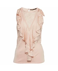 Pre-Owned Roberto Cavalli Women's Stretch Knit Ruffle Crew Neck Top