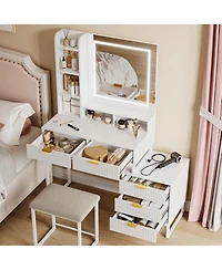 gaomon Vanity Makeup Desk with Led Mirror, 3 Light Modes, 5 Drawers and Removable Cabinet, Modern Dressing Table Set