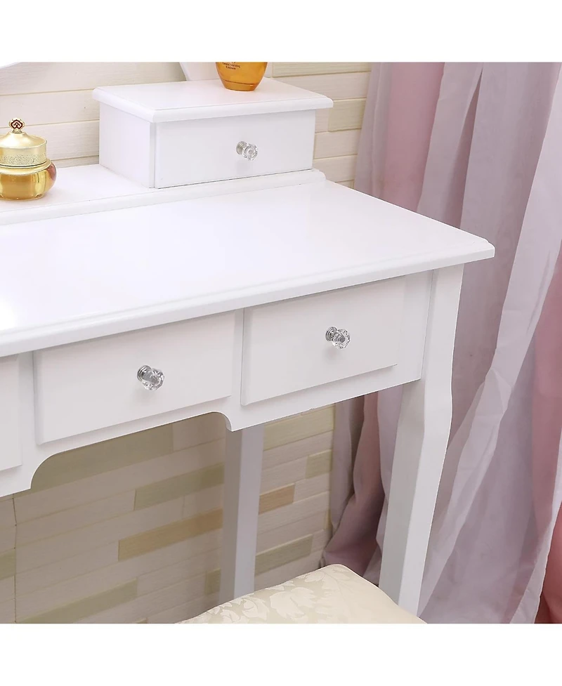 gaomon Vanity Desk with 360° Oval Mirror & Stool, 5 Drawers, 3 Led Light Modes, Modern Makeup Table for Women