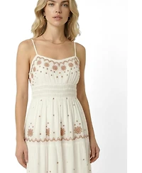 Modenaire Women's Sleeveless Embroidered Tiered Maxi Dress