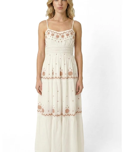 Modenaire Women's Sleeveless Embroidered Tiered Maxi Dress
