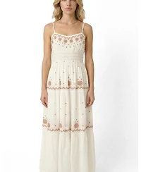 Modenaire Women's Sleeveless Embroidered Tiered Maxi Dress