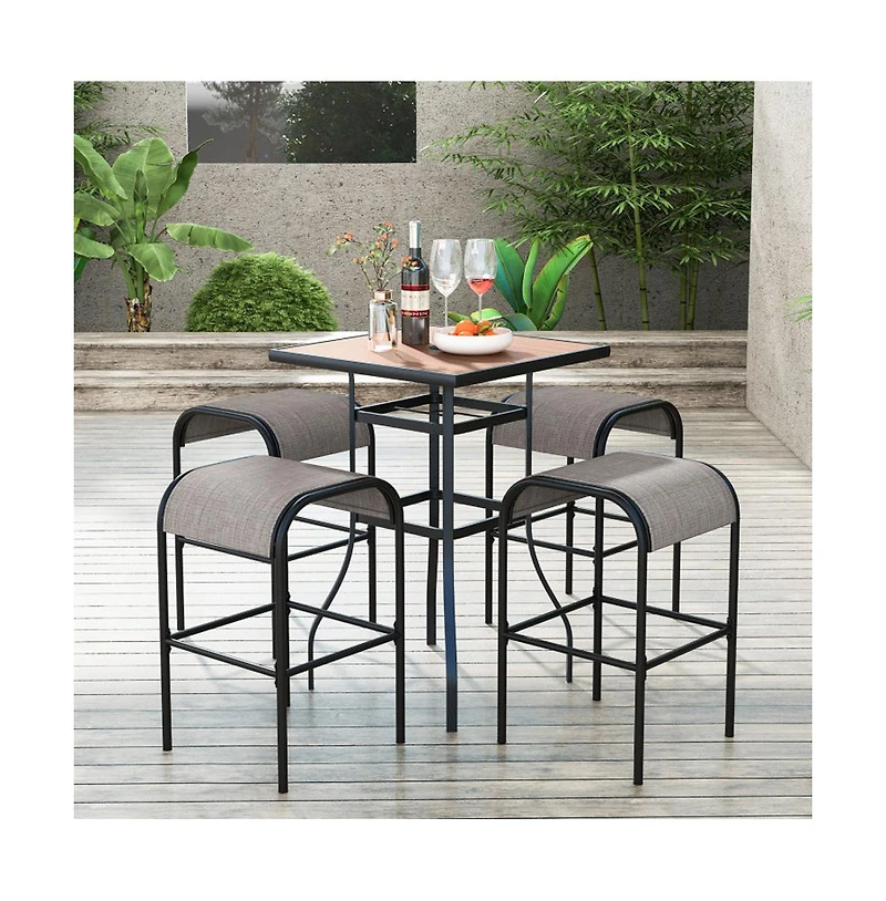 Boyel Living Set of 2/4 Patio Metal Bar Stools with Curved Fabric Seat-Set of 4