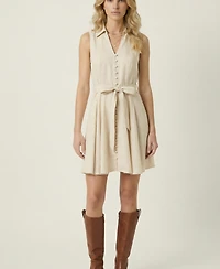 Modenaire Women's Sleeveless Fit-And-Flare Shirt Dress