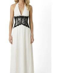 Modenaire Women's Halter Lace Corset-Waist Maxi Dress