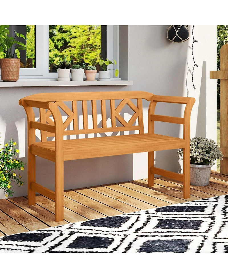 Gymax 47'' Outdoor Loveseat Bench Curved Armrests for Backyard Front Porch Deck