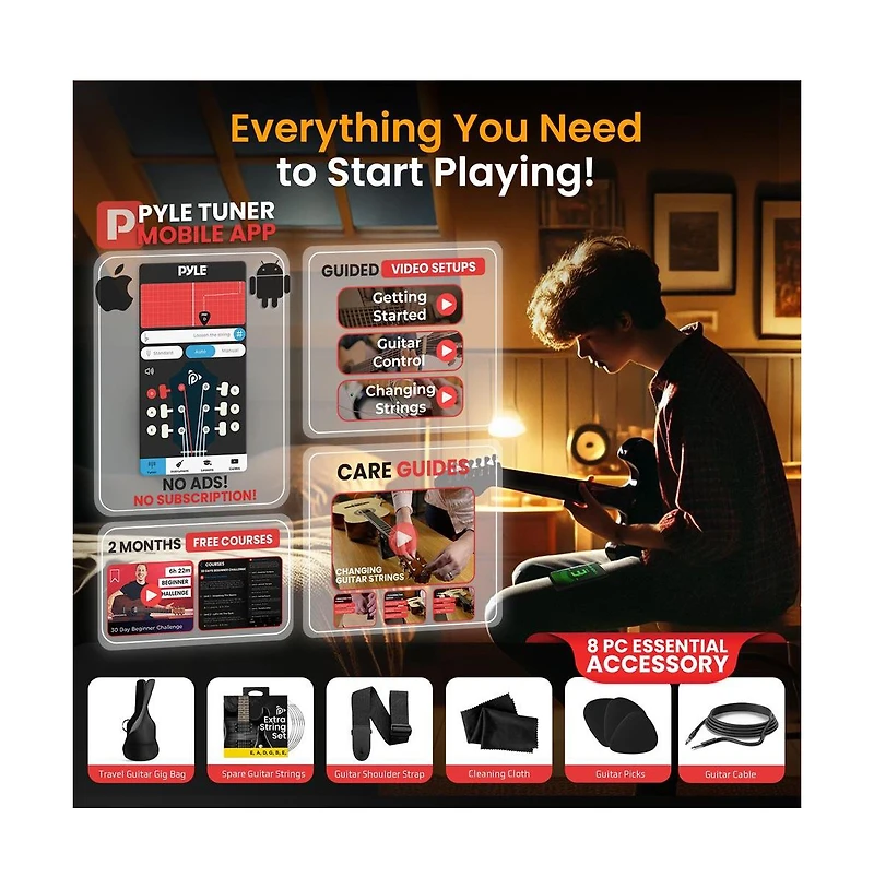 Pyle 6-String Electric Guitar Kit- Includes Amplifier with Accessory Kit