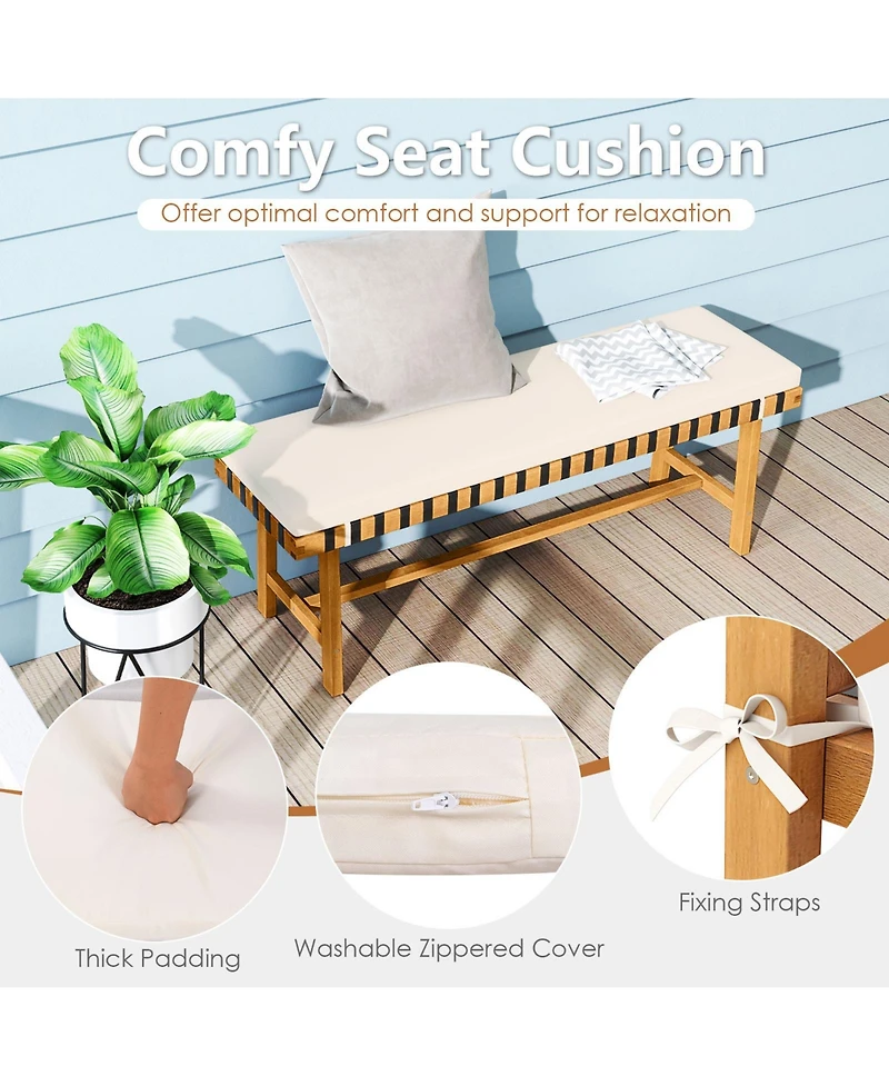 Gymax 2 Pieces 48'' Long Acacia Wood Outdoor Bench Thick Padded Seat Cushion Entryway