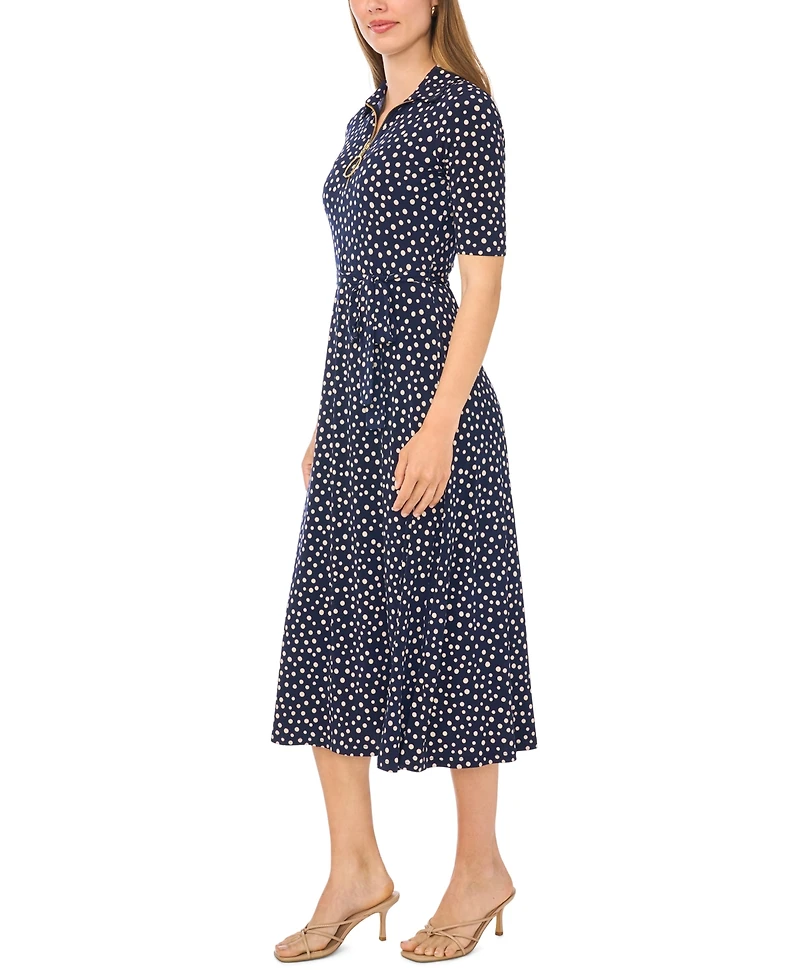Msk Women's V Neck Collar and Trim Midi Dress