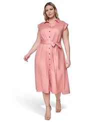 Calvin Klein Plus Cotton-Blend Collared V-Neck Shirt Dress