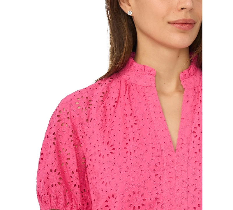CeCe Women's Short-Sleeve Split Neck Blouse