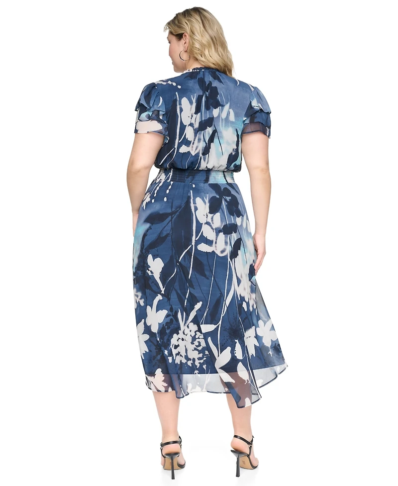 Dkny Plus Tie Neck Flutter-Sleeve Dress