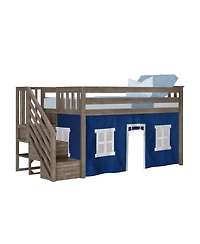Max & Lily Twin Low Loft with Stairs and Curtains