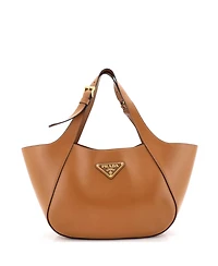 Pre-Owned Prada Medium Triangle Logo Buckle Handle Tote City Calfskin