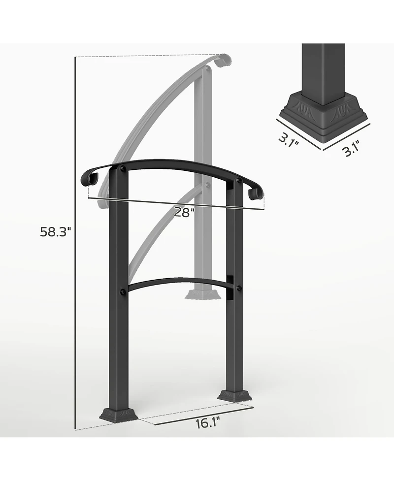 Outsunny 1-3 Step Handrails for Outdoor Steps, Metal Deck Railing