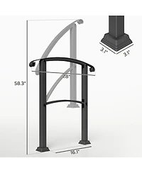 Outsunny 1-3 Step Handrails for Outdoor Steps, Metal Deck Railing