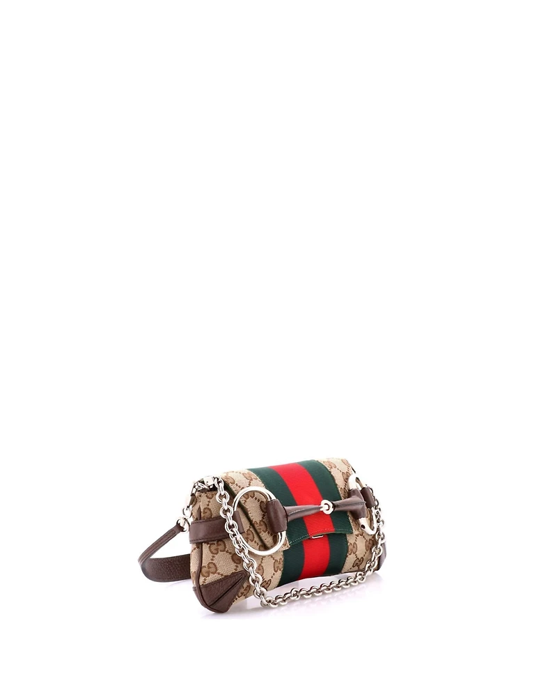 Pre-Owned Gucci Small Horsebit Nm Web Chain Clutch Gg Canvas