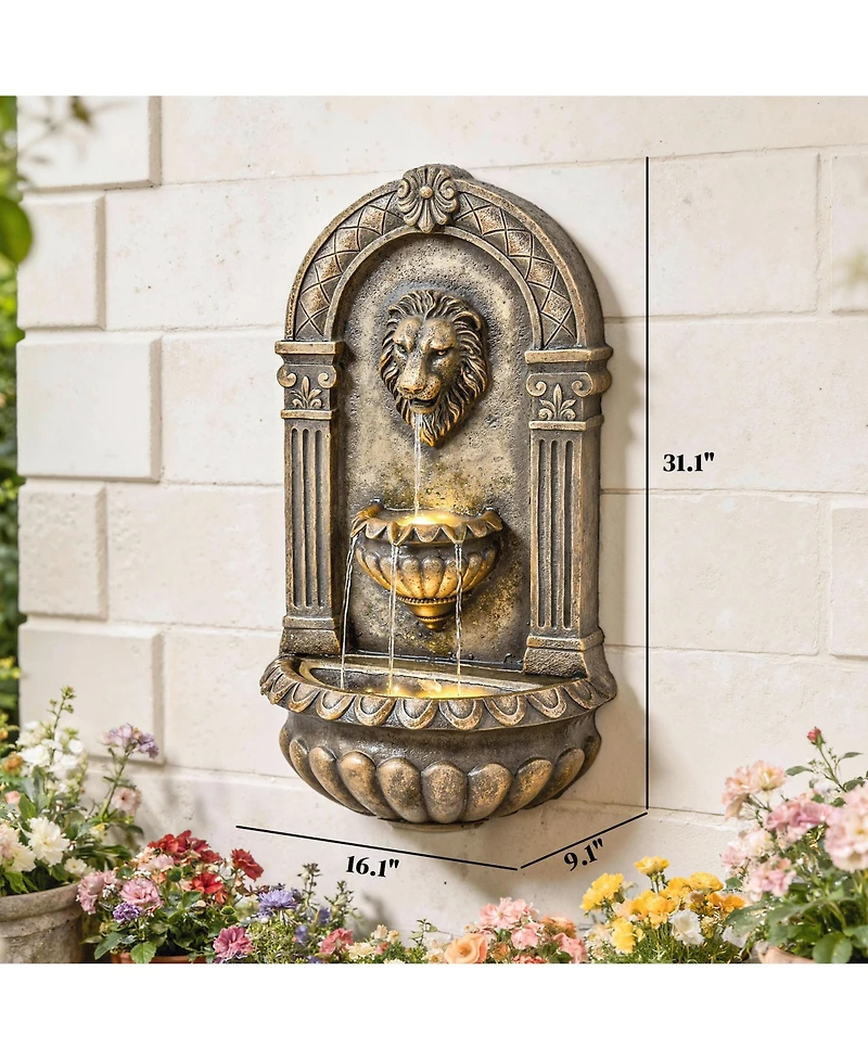 Outsunny Wall-Mounted 3-Tier Outdoor Fountain with Led Lights