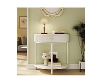 sumyeg 31.5" Corner Cabinet Side Table with 2 Storage Drawers and Bottom Shelf
