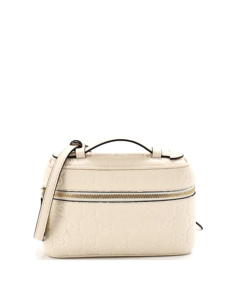 Pre-Owned Gucci Small Emblem Top Handle Vanity Bag Gg Embossed Leather
