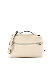 Pre-Owned Gucci Small Emblem Top Handle Vanity Bag Gg Embossed Leather