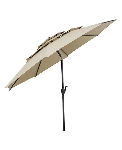 Sugift 10 feet 3 Tier Vented Patio Umbrella with Push Button Tilt
