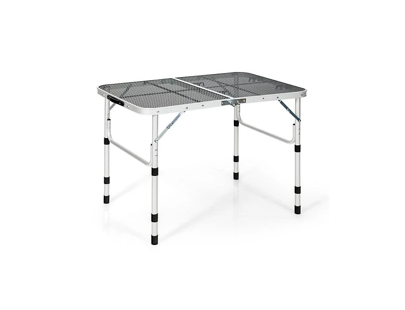 Lucky One Aluminum Grill Table with Iron Mesh Top, Folding Camping Table Adjustable Height