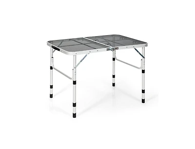 Lucky One Aluminum Grill Table with Iron Mesh Top, Folding Camping Table Adjustable Height