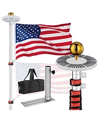 Yescom Ez Go 20Ft Aluminum Telescopic Flag Pole Kit w/ Solar Light and Flagpole Holder for Camper Rv Tailgate