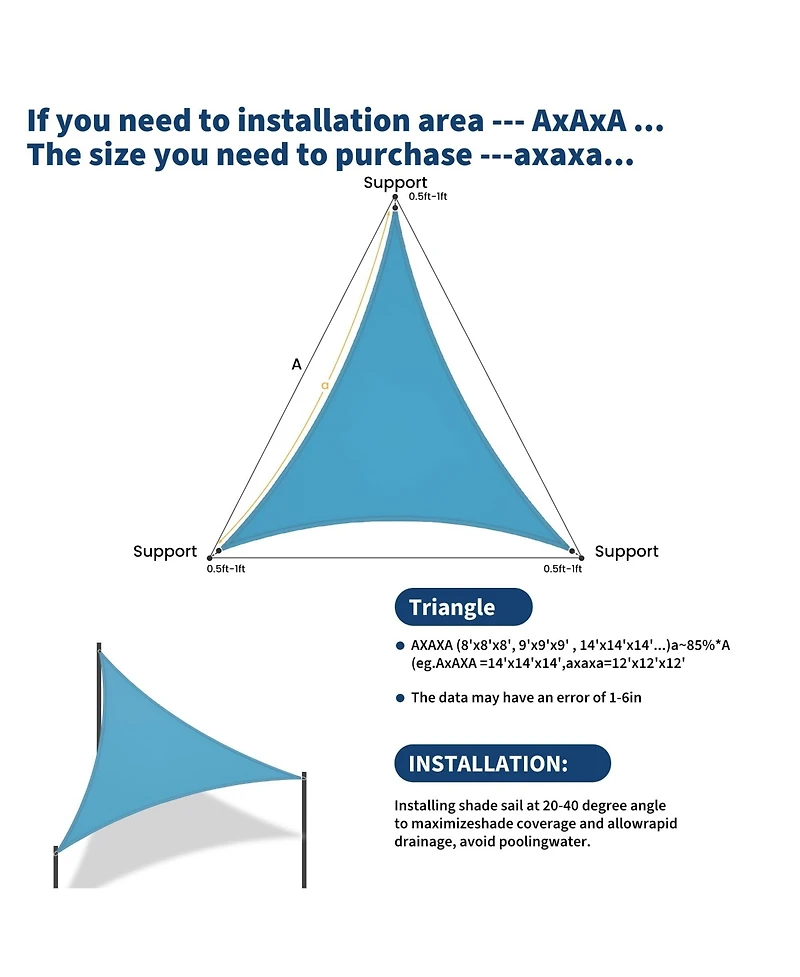 gaomon Triangle Sunshade Sail Shade Cloth, Sunshade for Patio, Backyard, Deck, Garden, Sand