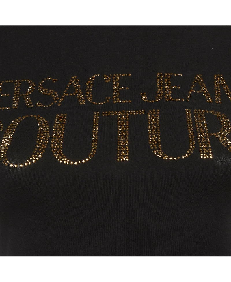Pre-Owned Versace Women's Jeans Couture Logo Embellished Cotton Crop Top
