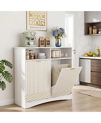 Tribesigns Double Tilt Out Trash Cabinet, 10 Gallon Hidden Trash Can Storage Cabinet with Open Compartments, Recycling Garbage Bin Holder