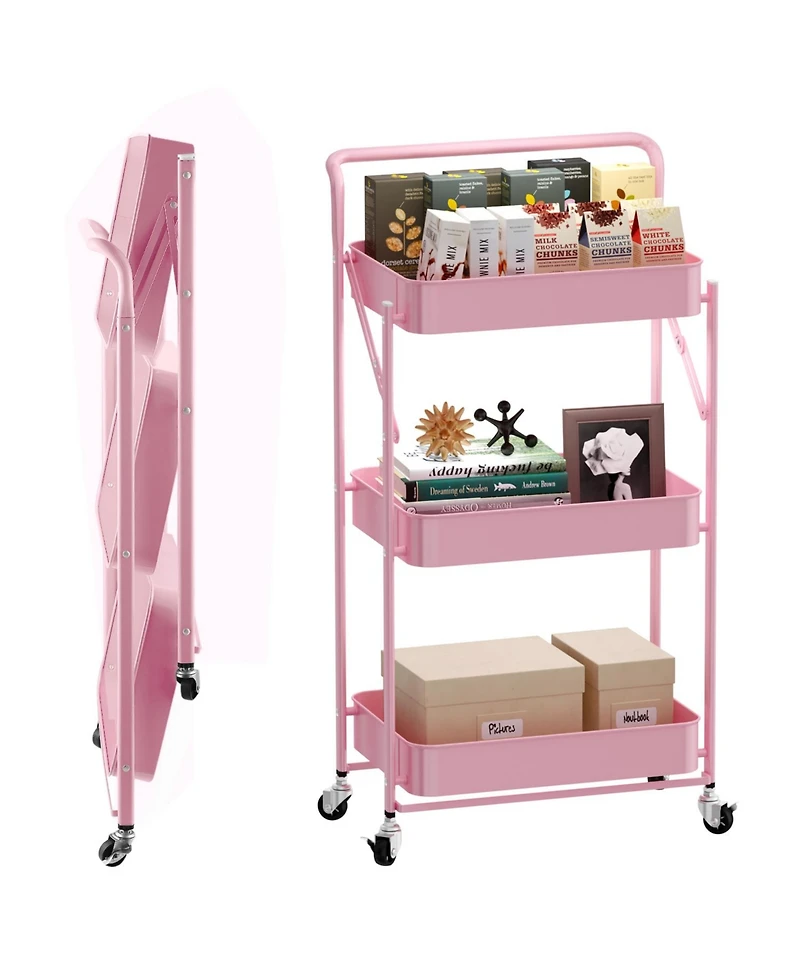 Mega Casa 5 tier Rolling Utility Cart with Lockable Wheels, Adjustable Baskets Metal Storage Cart for Home Kitchen