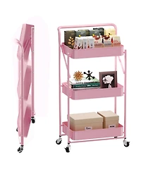 Mega Casa 5 tier Rolling Utility Cart with Lockable Wheels, Adjustable Baskets Metal Storage Cart for Home Kitchen